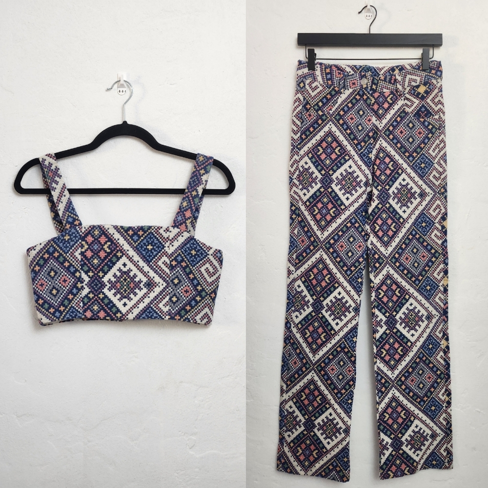 LOVE + HARMONY two piece crop tank pants set geometric pattern multicolor - S